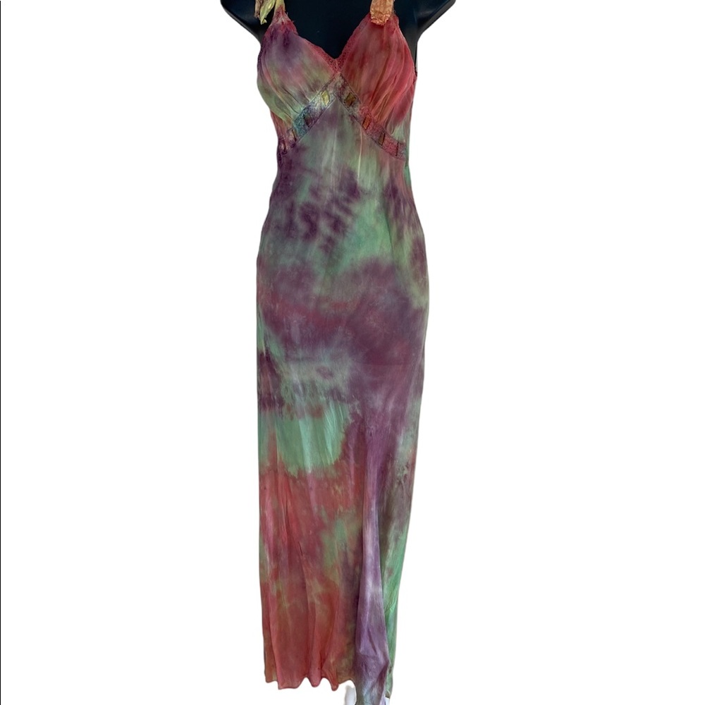 Vintage 70s Tie dye Bohemian Slip Sheer Long Size Extra Small